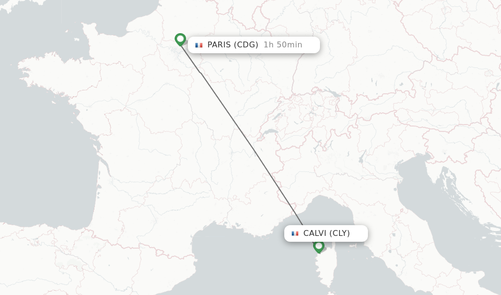 Flights from Calvi to Paris route map