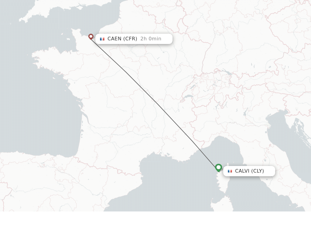 Flights from Calvi to Caen route map