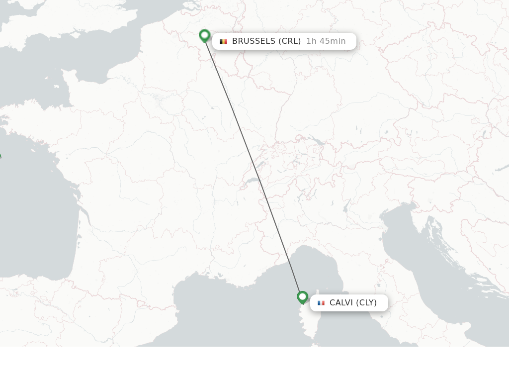 Flights from Calvi to Brussels route map