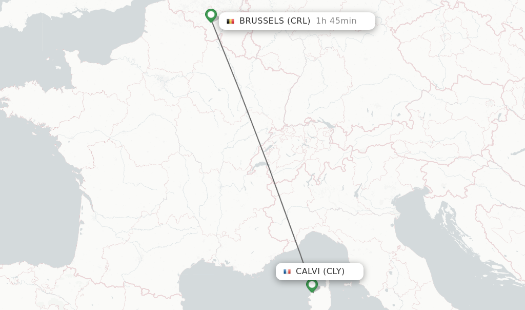 Flights from Calvi to Brussels route map