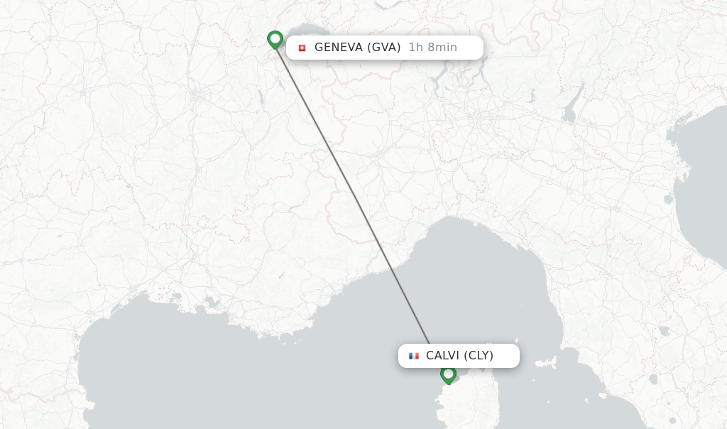 Flights from Calvi to Geneva route map