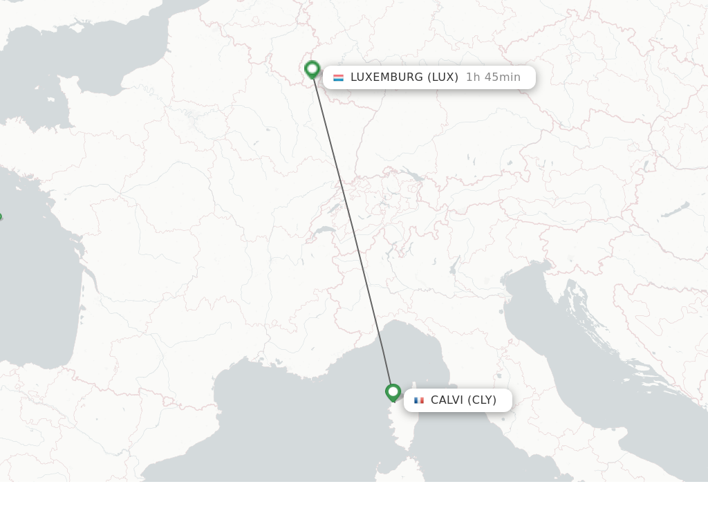 Flights from Calvi to Luxemburg route map
