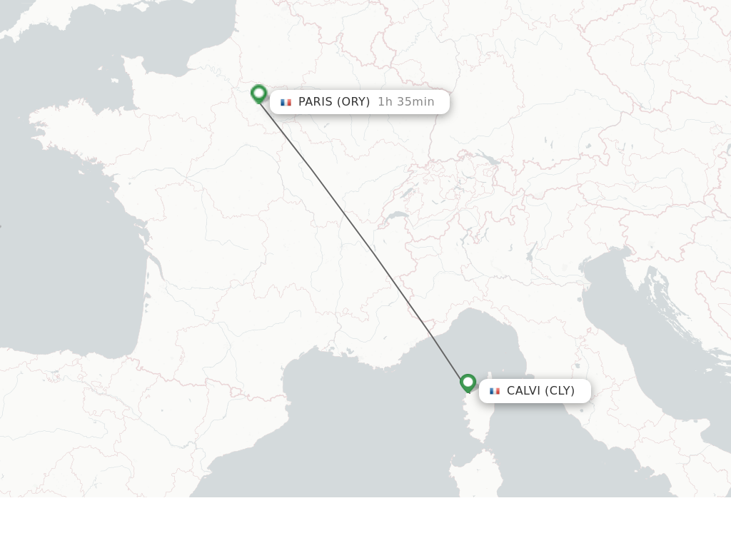 Flights from Calvi to Paris route map