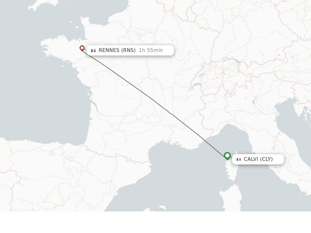 Flights from Calvi to Rennes route map