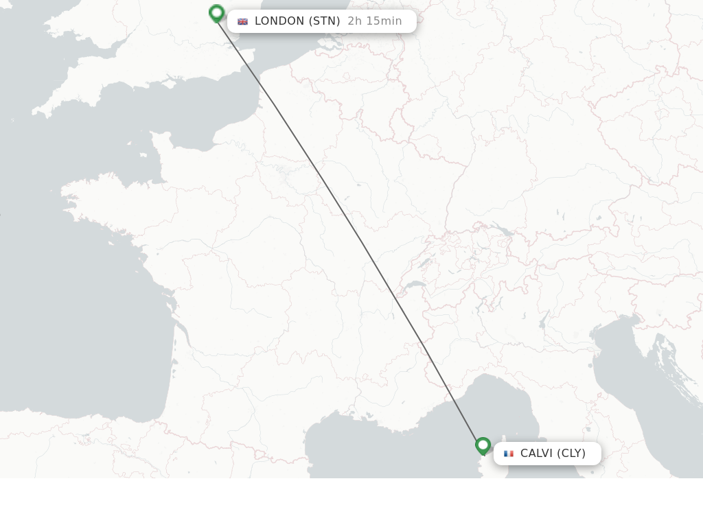 Flights from Calvi to London route map