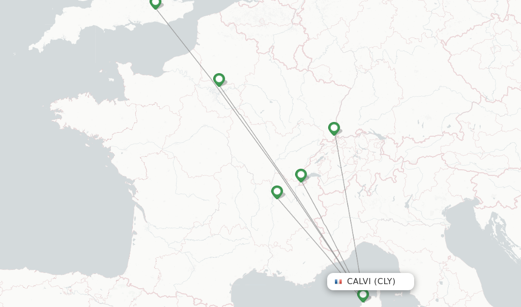 Route map with flights from Calvi with easyJet