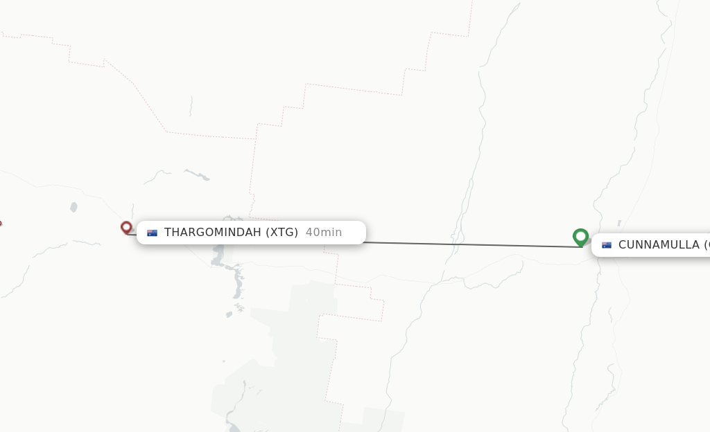 Flights from Cunnamulla to Thargomindah route map