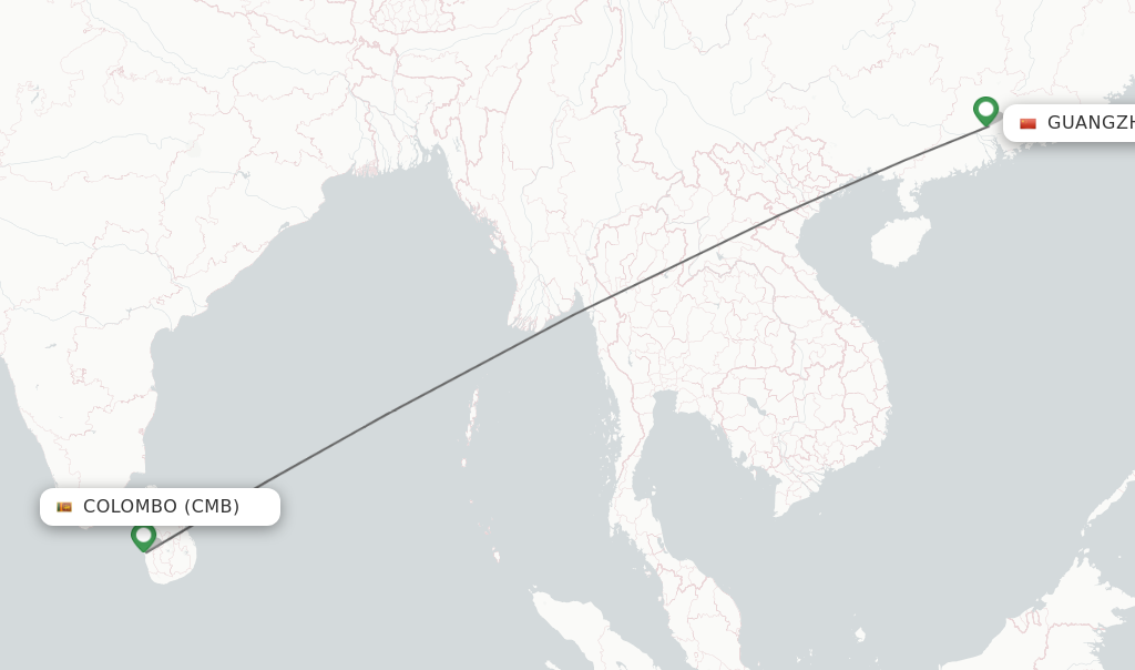 Flights from Colombo to Guangzhou route map