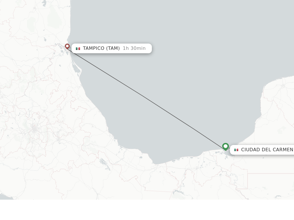Flights from Ciudad Del Carmen to Tampico route map