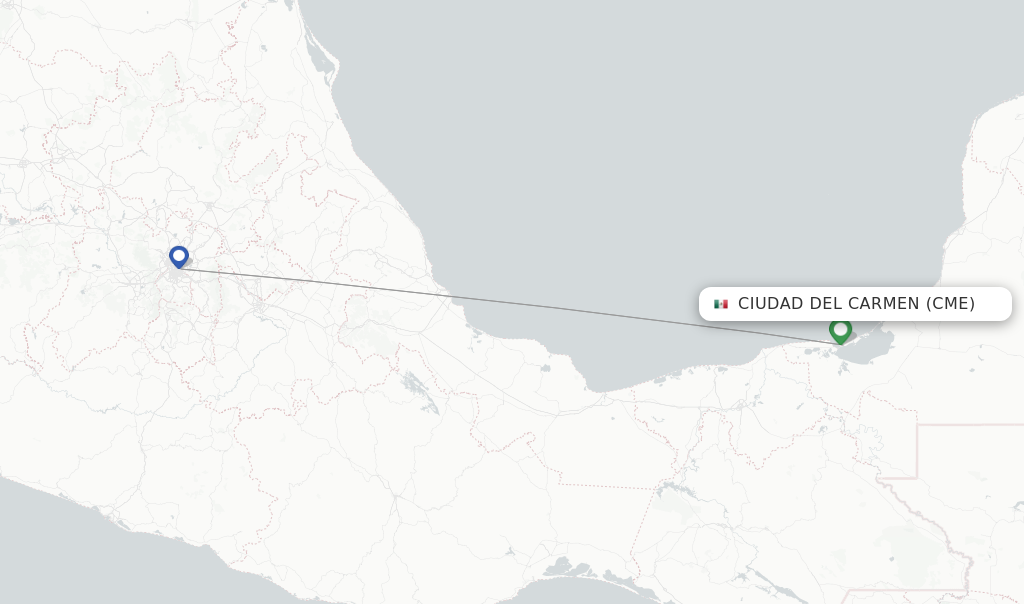 Flights from Ciudad Del Carmen to Villahermosa route map