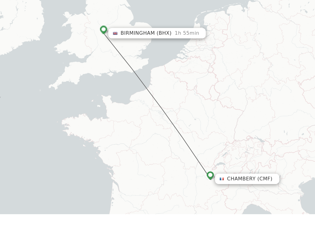 Flights from Chambery to Birmingham route map