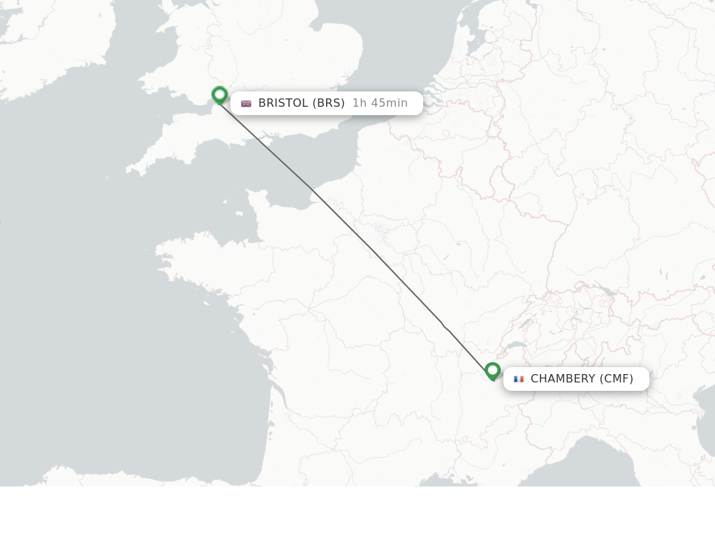 Flights from Chambery to Bristol route map