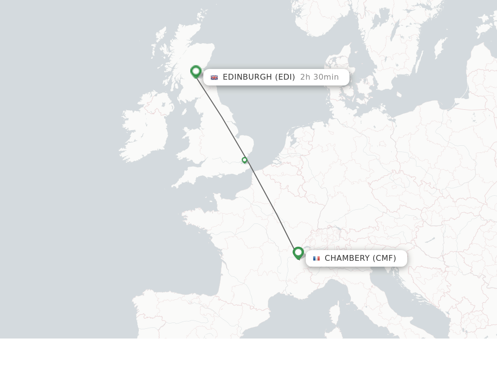 Flights from Chambery to Edinburgh route map