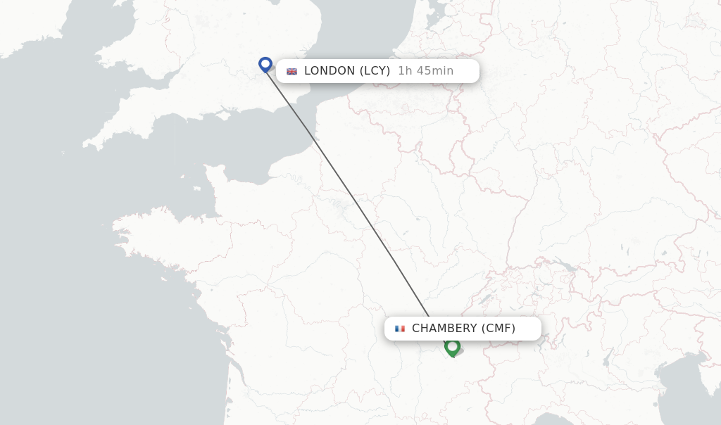 Flights from Chambery to London route map