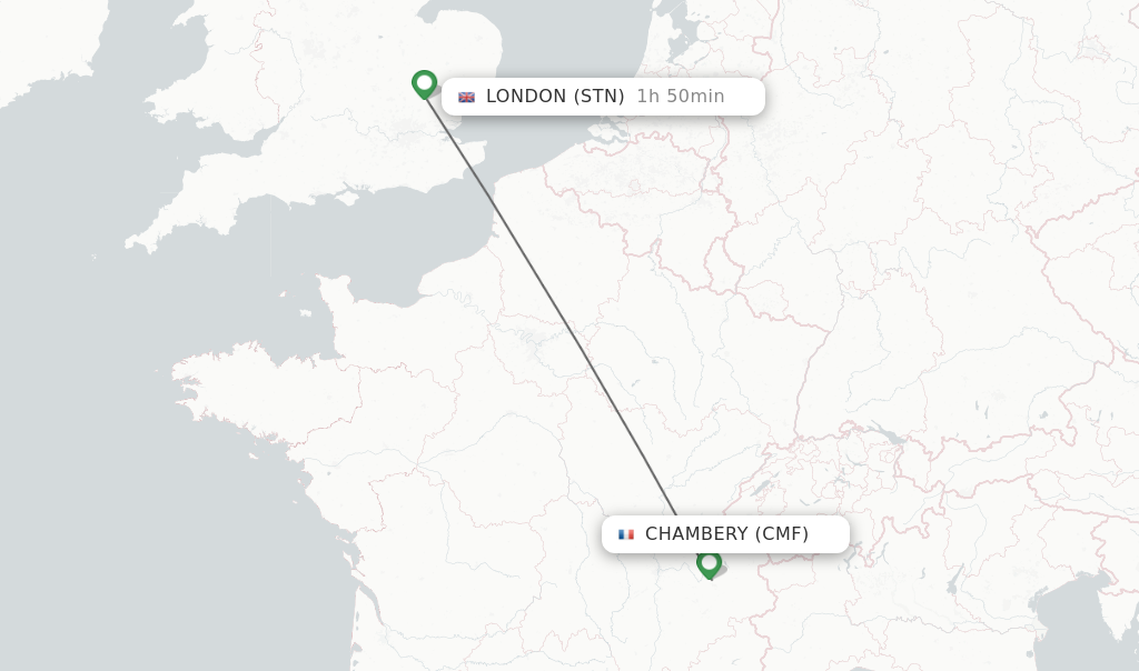 Flights from Chambery to London route map