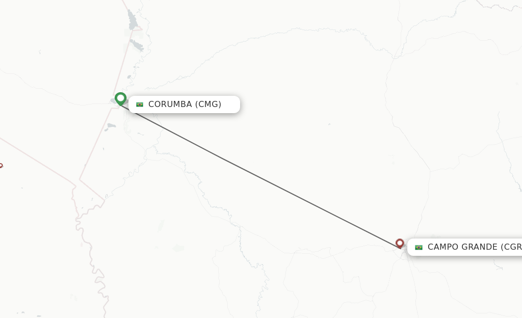 Flights from Corumba to Campo Grande route map