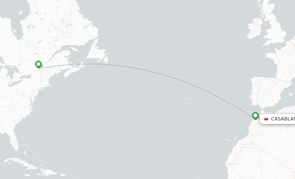 Route map with flights from Casablanca with Air Canada