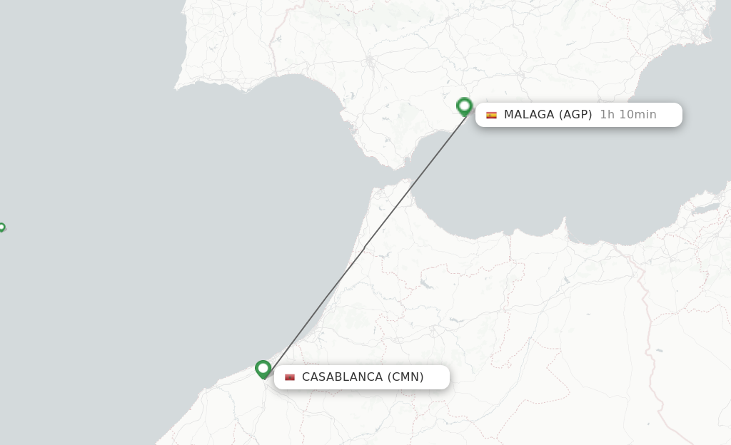 Flights from Casablanca to Malaga route map