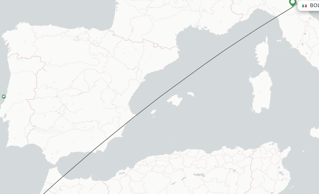 Flights from Casablanca to Bologna route map