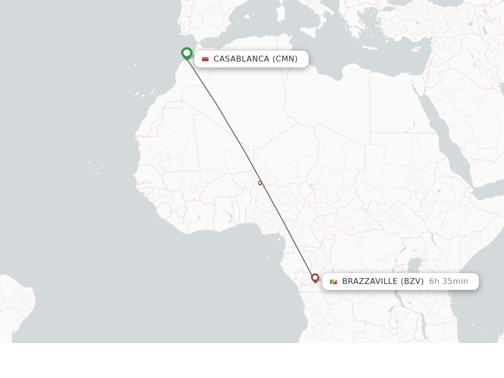 Flights from Casablanca to Brazzaville route map