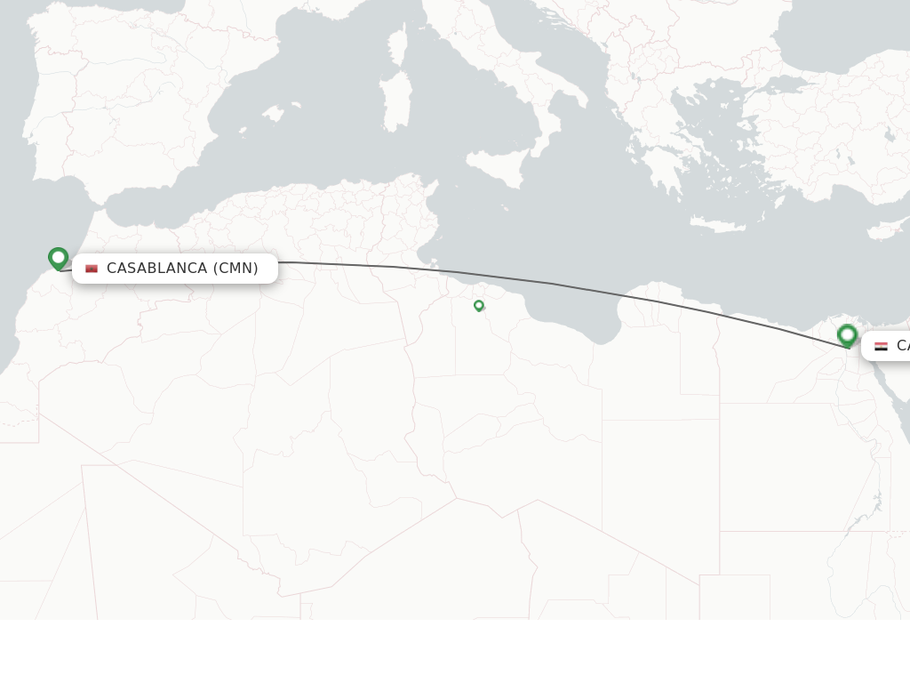 Flights from Casablanca to Cairo route map