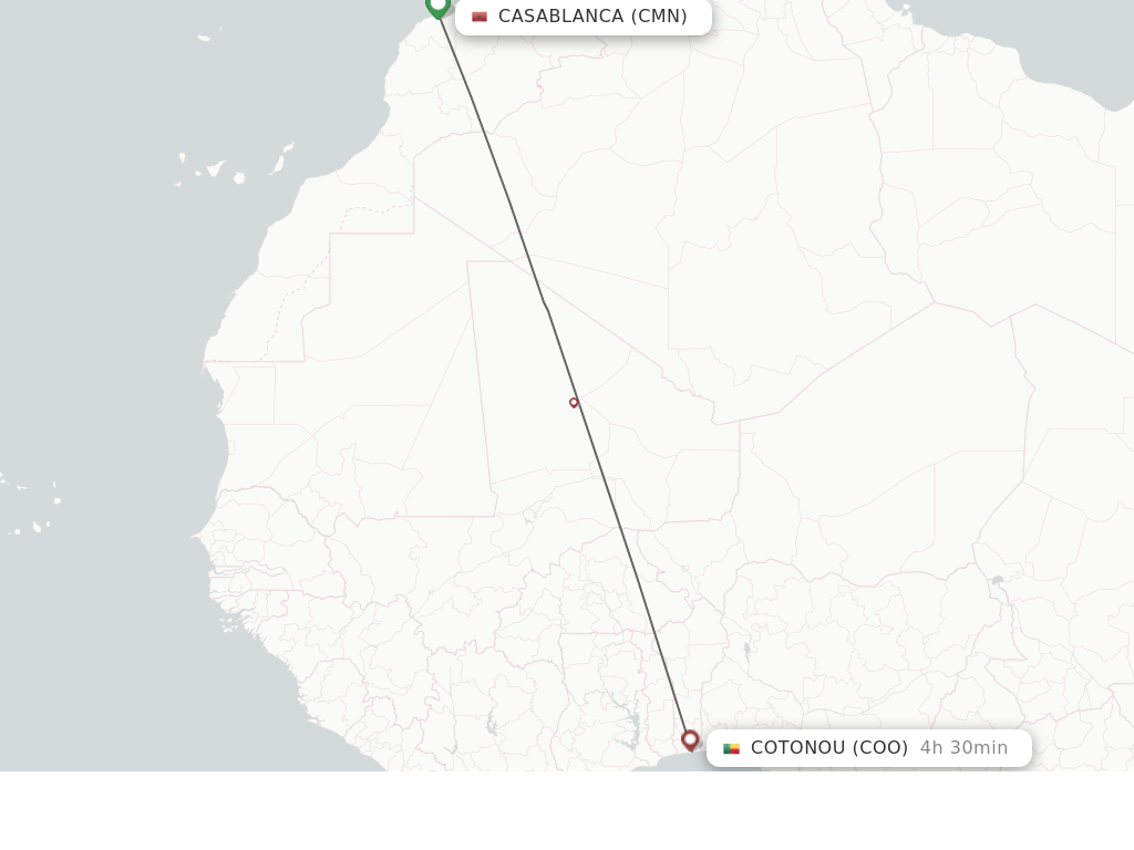 Flights from Casablanca to Cotonou route map