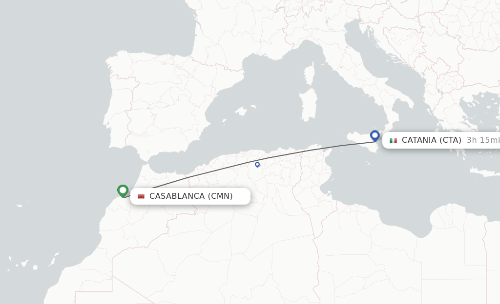 Flights from Casablanca to Catania route map