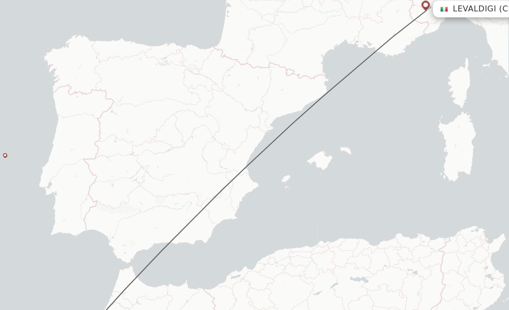 Flights from Casablanca to Cuneo route map