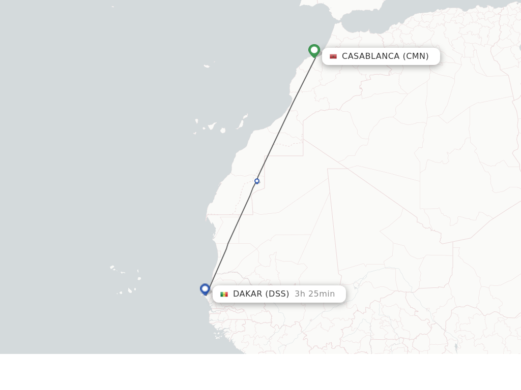 Flights from Casablanca to Dakar route map