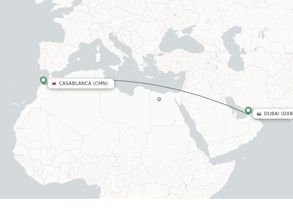 Flights from Casablanca to Dubai route map