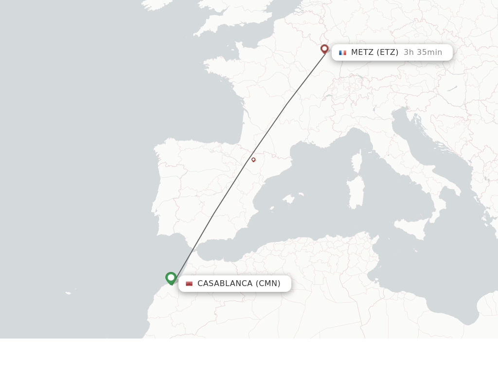 Flights from Casablanca to Metz/Nancy route map