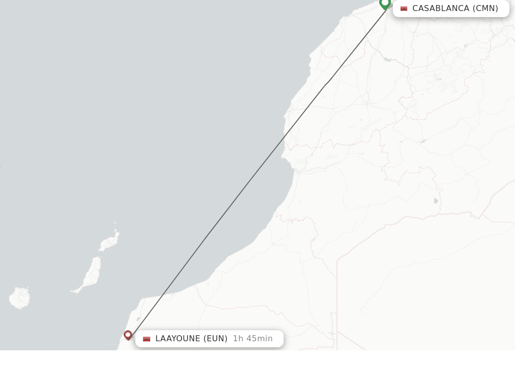 Flights from Casablanca to Laayoune route map