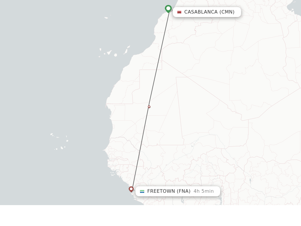 Flights from Casablanca to Freetown route map