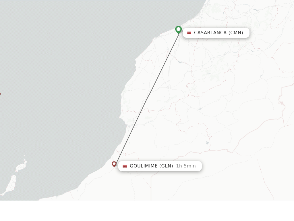 Flights from Casablanca to Goulimime route map