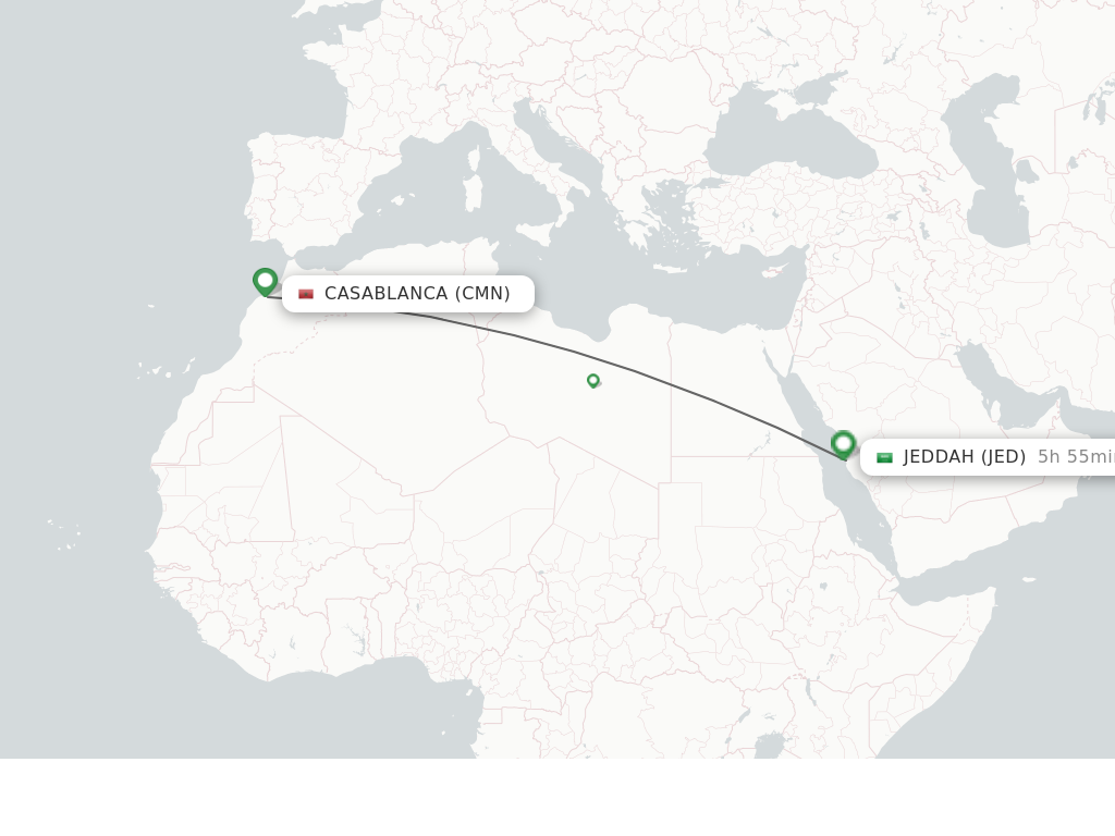 Flights from Casablanca to Jeddah route map