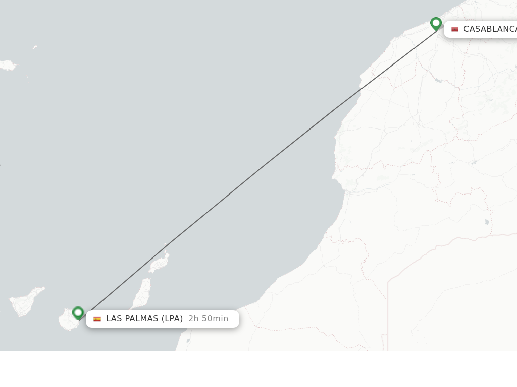 Flights from Casablanca to Las Palmas route map