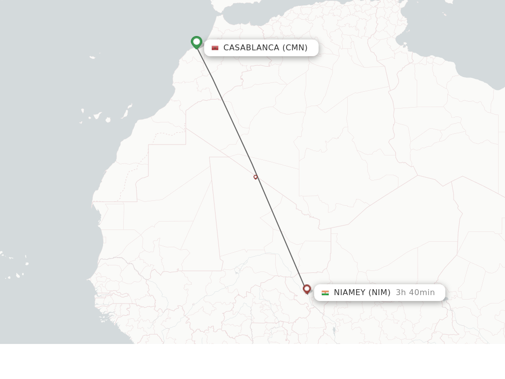 Flights from Casablanca to Niamey route map