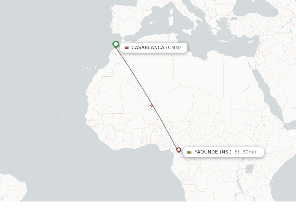 Flights from Casablanca to Yaounde route map