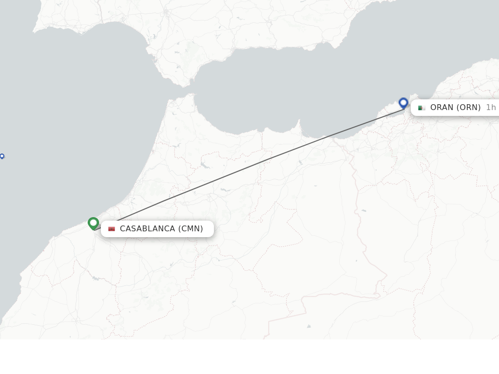 Flights from Casablanca to Oran route map