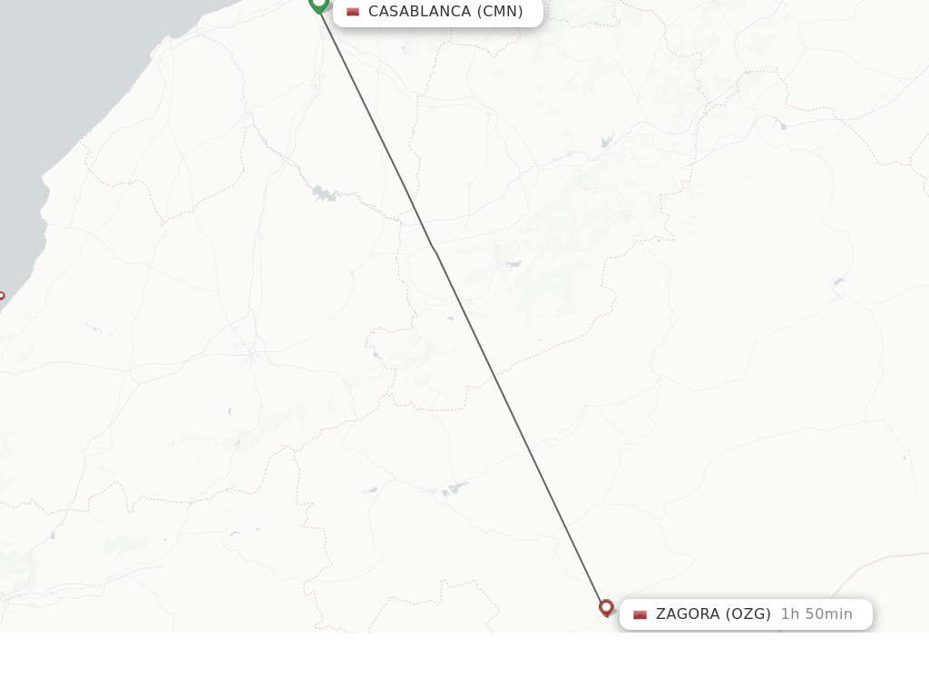 Flights from Casablanca to Zagora route map