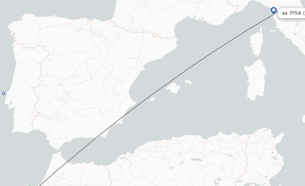 Flights from Casablanca to Pisa route map