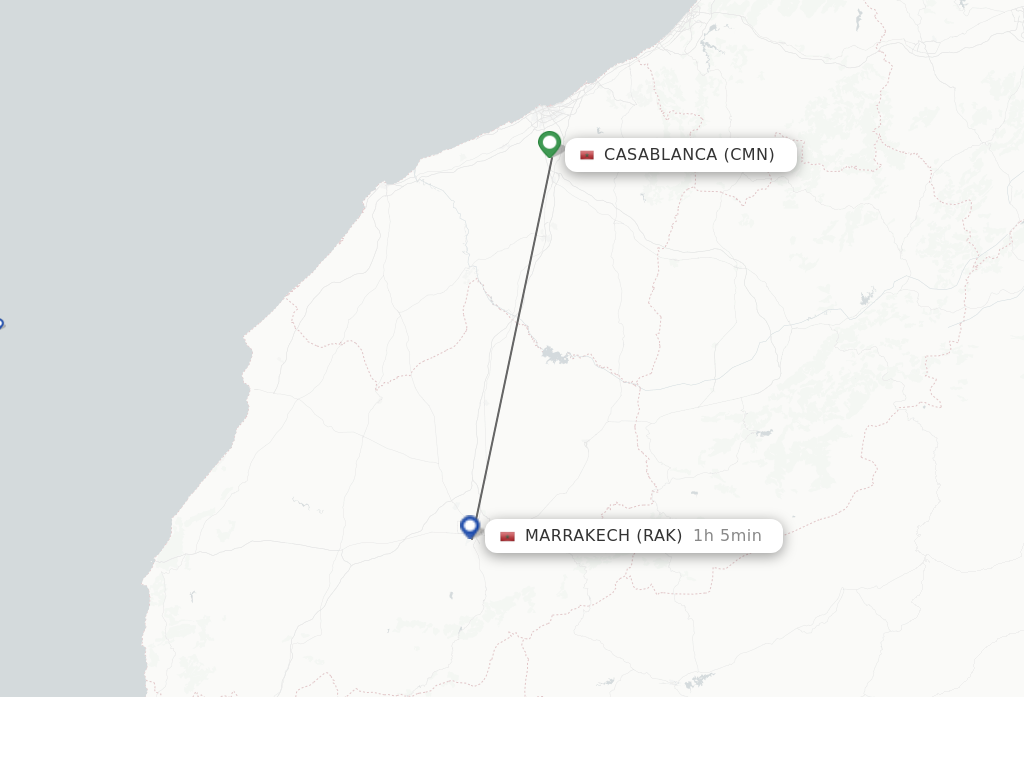 Flights from Casablanca to Marrakech route map