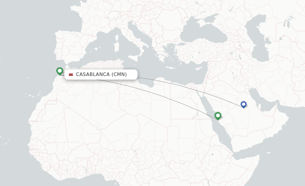 Route map with flights from Casablanca with Saudia