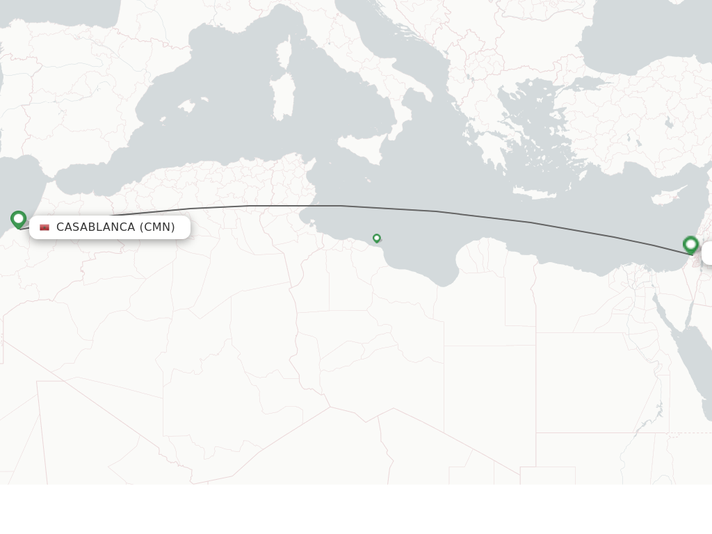Flights from Casablanca to Tel Aviv-Yafo route map
