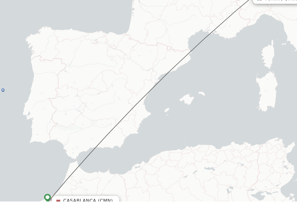 Flights from Casablanca to Turin route map