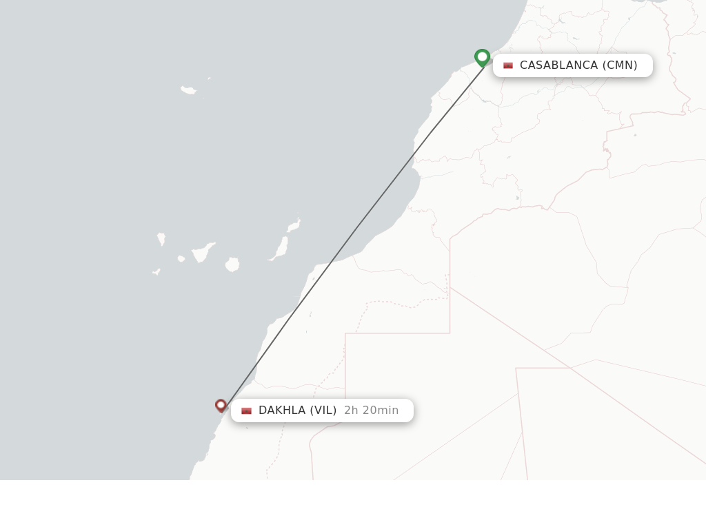 Flights from Casablanca to Dakhla route map