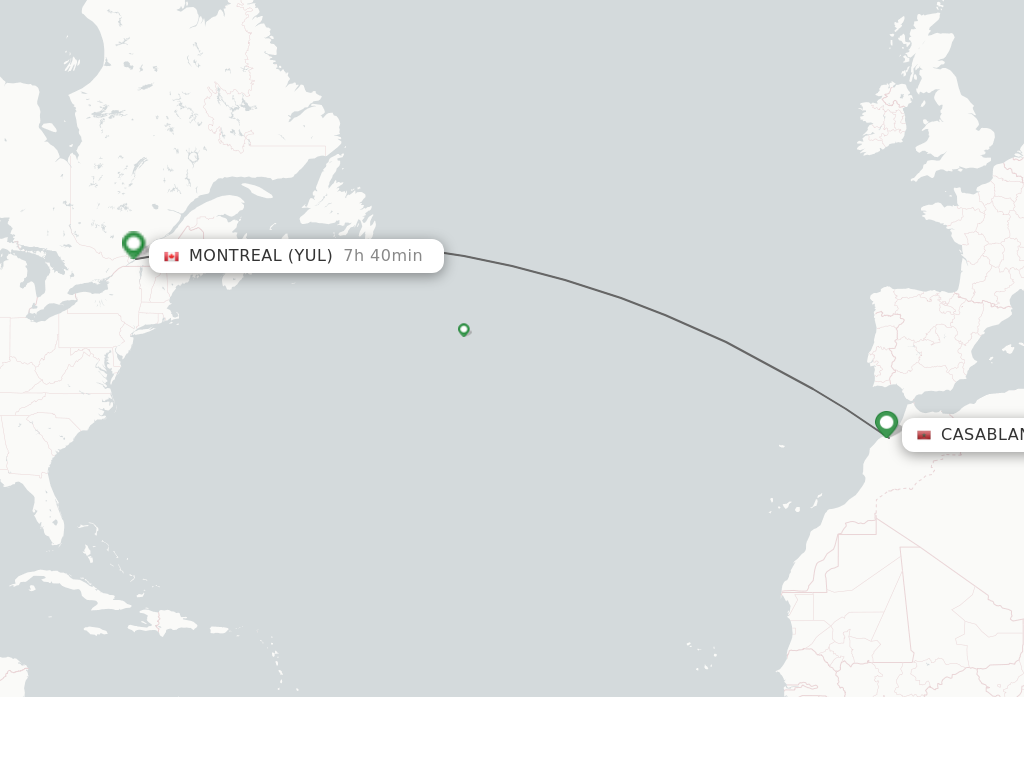 Flights from Casablanca to Montreal route map