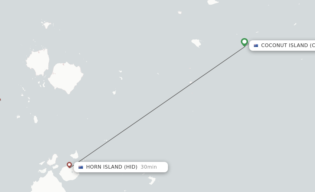 Flights from Horn Island to Coconut Island route map