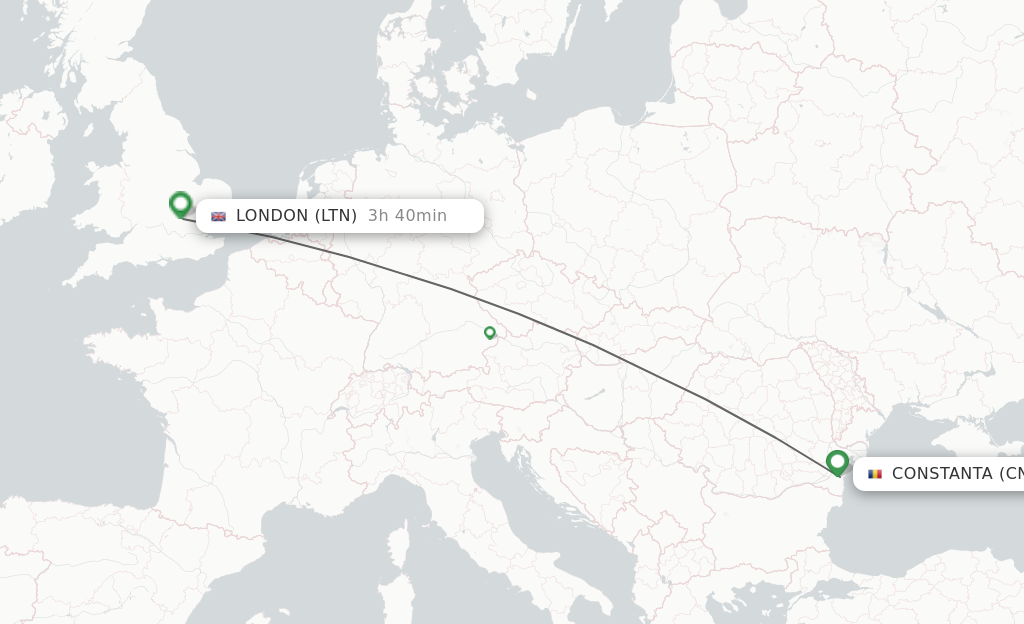 Flights from Constanta to London route map
