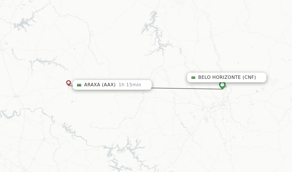 Flights from Araxa to Belo Horizonte route map